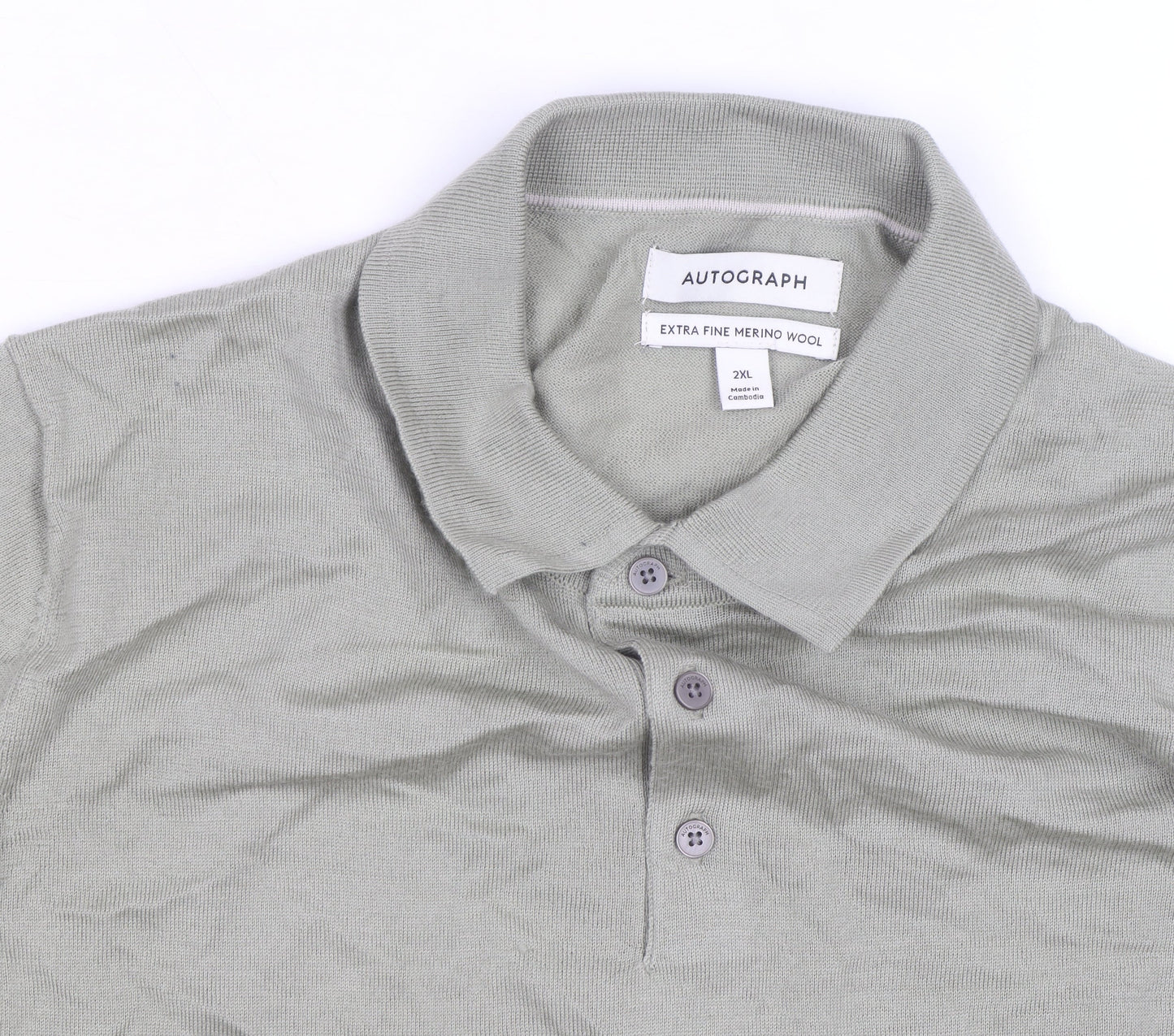 Marks and Spencer Autograph Men's Green 2XL Merino Wool Long Sleeve Polo Shirt