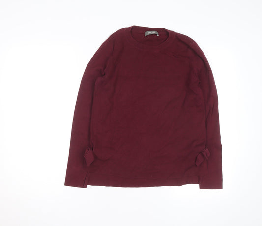 Oasis Womens Red Crew Neck Bow Accent Pullover Jumper Size S