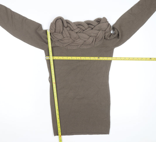 Julie Fagerholt Heartmade Women Brown Braided Boat Neck Jumper Size 12