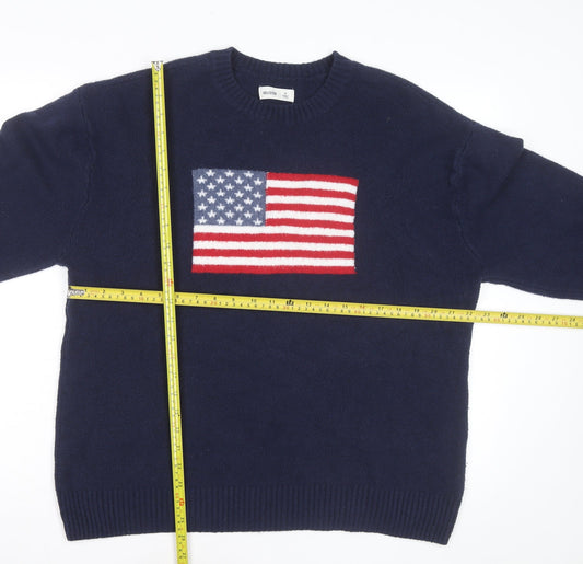 Hollister Men’s Blue Wool Flag Jumper Size M Crew Neck Pullover