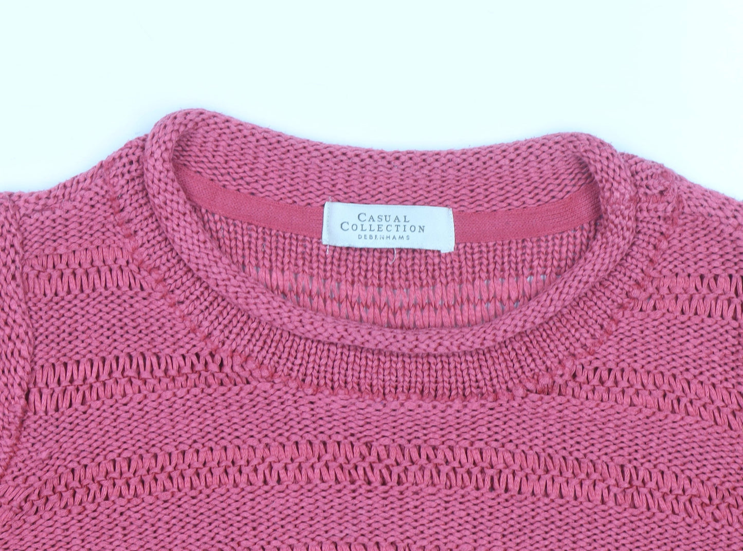 Debenhams Women’s Pink Open-Knit 3/4 Sleeve Pullover Jumper Size 16