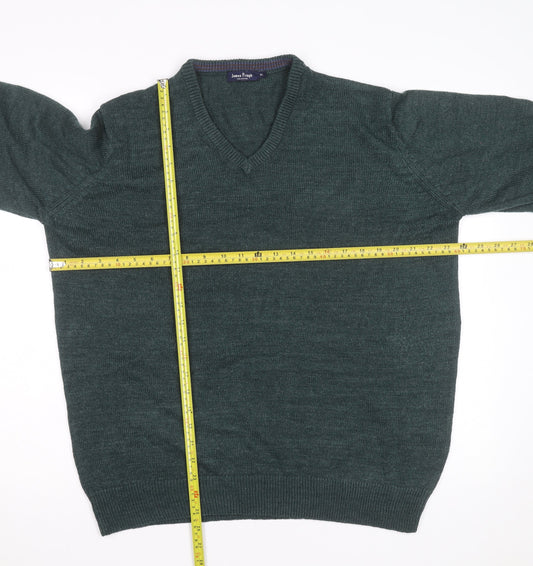 James Pringle Men's Green XL V-Neck Acrylic Knit Jumper