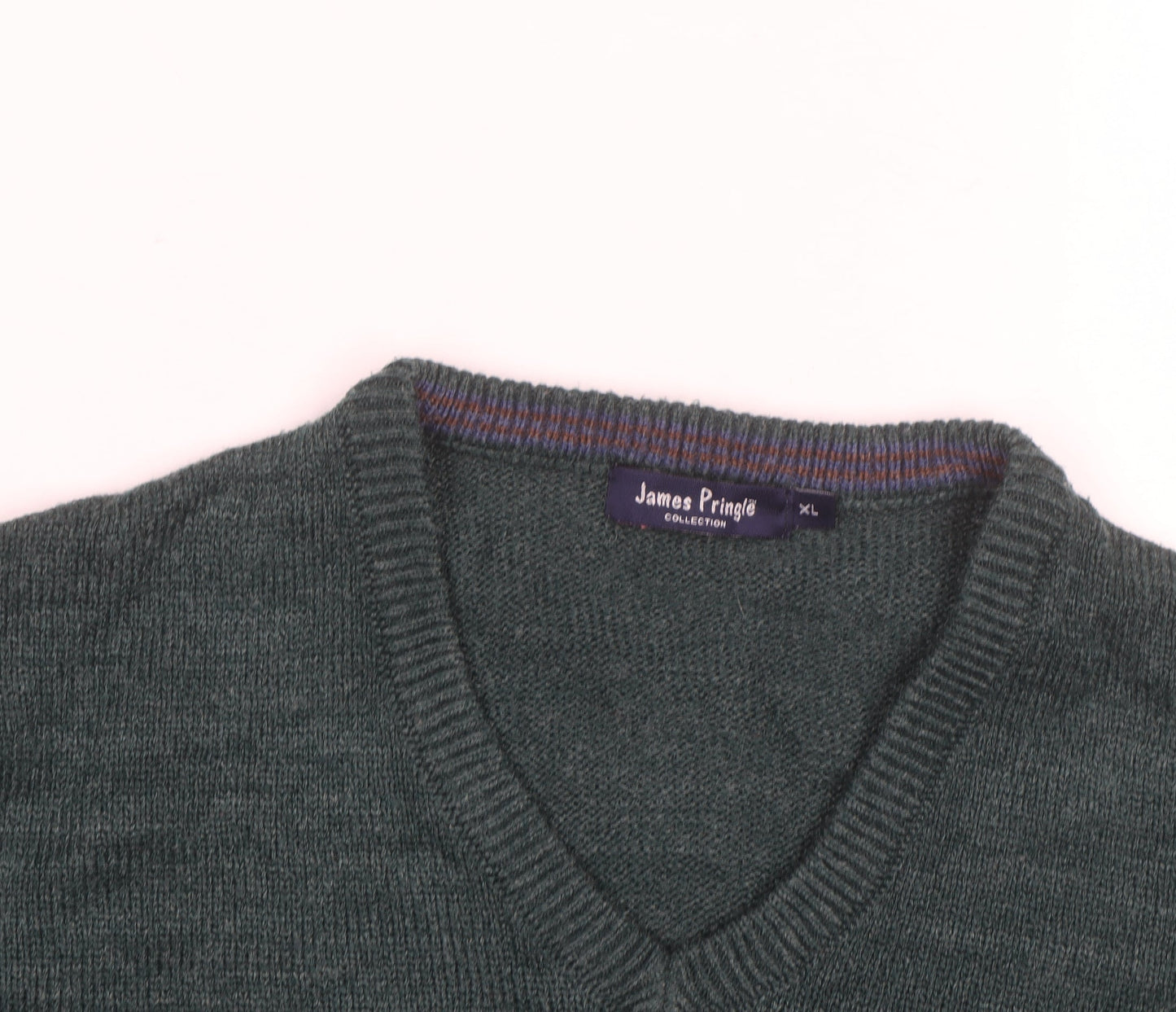 James Pringle Men's Green XL V-Neck Acrylic Knit Jumper