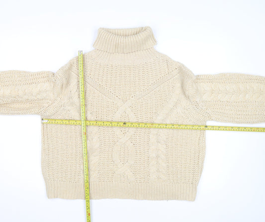 Tularosa Women Beige Roll Neck Chunky-Knit Jumper Size S