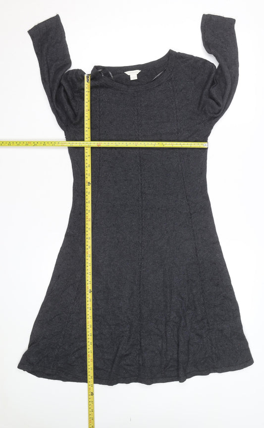 Monsoon Women Grey Wool Blend A-Line Knit Dress Size 12