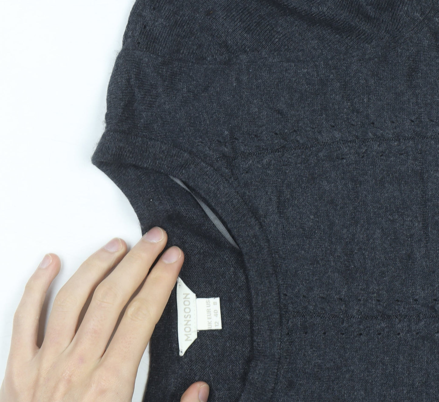 Monsoon Women Grey Wool Blend A-Line Knit Dress Size 12