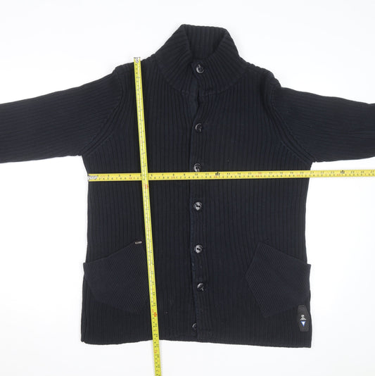 G-Star Men Black L Cotton Ribbed Cardigan Button Up Knit