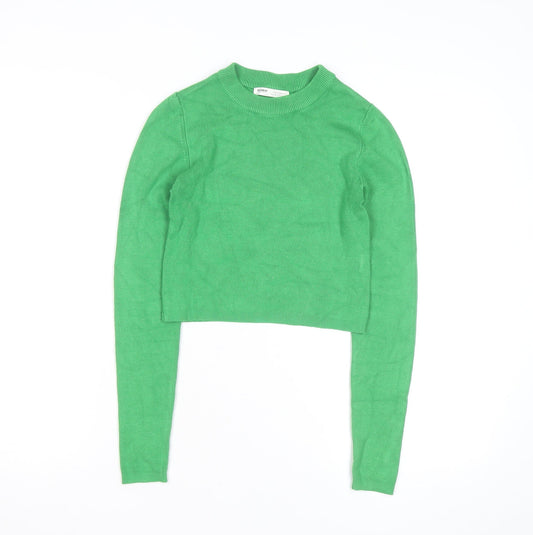 Pull & Bear Womens Green Slim Fit Crew Neck Knit Jumper Size S