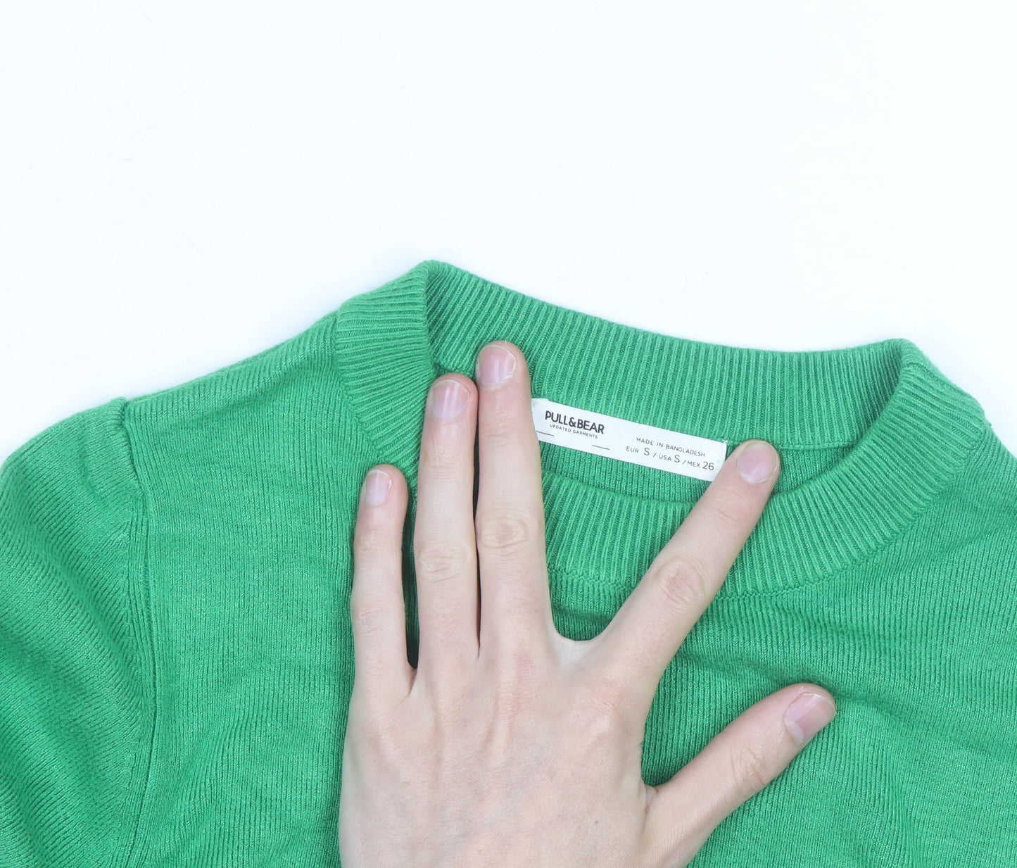 Pull & Bear Womens Green Slim Fit Crew Neck Knit Jumper Size S