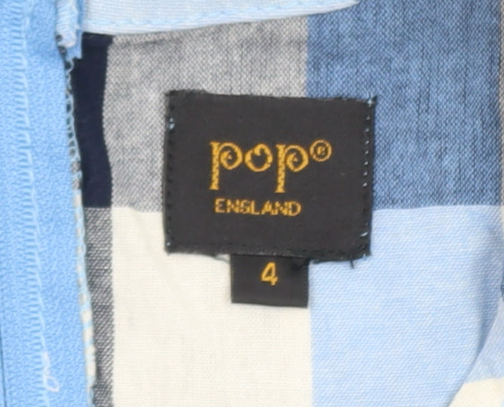 Pop England Women Blue Check Sleeveless Skater Dress Size 4