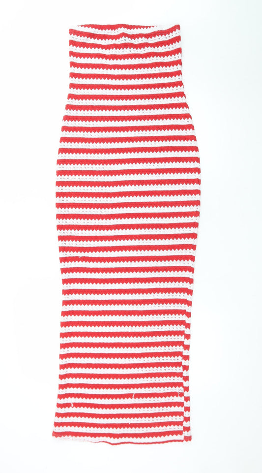 PRETTYLITTLETHING Women’s Red White Striped Knit Bodycon Dress UK 6
