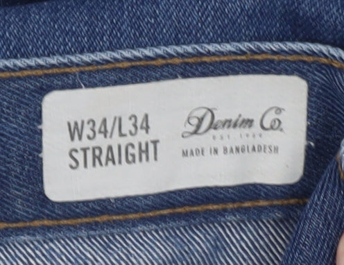 Denim Co. Men's Blue Straight Leg Jeans W34 L34