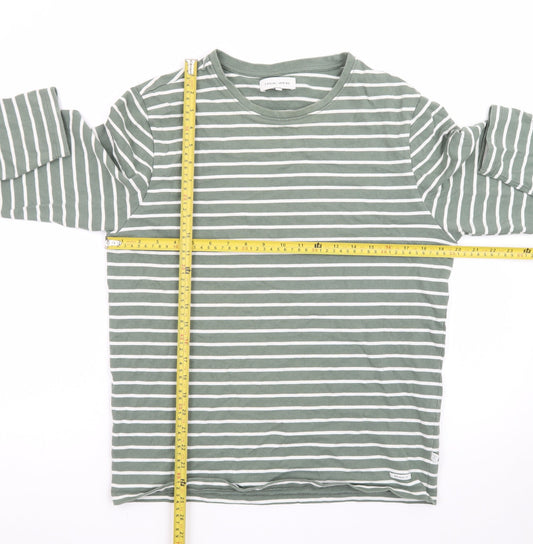 Casual Friday Women's Green Striped Long Sleeve Cotton T-Shirt M