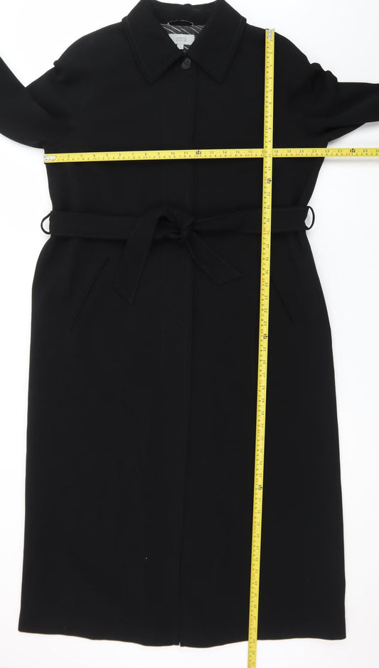 Marks and Spencer Women's Black Long Belted Overcoat Size 16 Tall