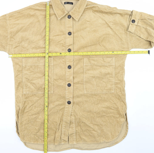Zara Women Beige Corduroy Shirt Dress Size 16 Collared 3/4 Sleeve
