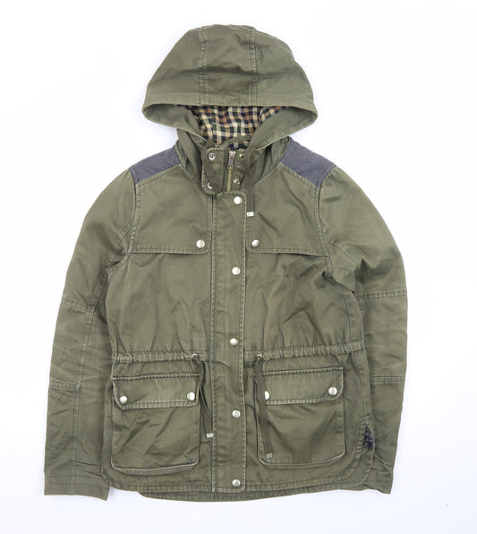 Topshop Women Green Parka Jacket UK 8 Hooded Mid-Length Coat