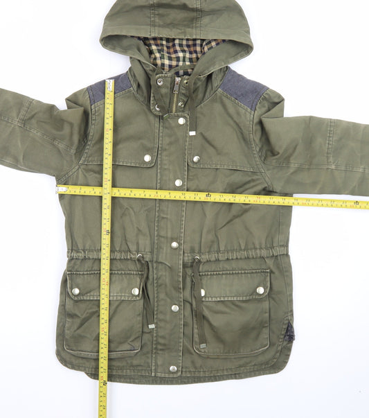 Topshop Women Green Parka Jacket UK 8 Hooded Mid-Length Coat