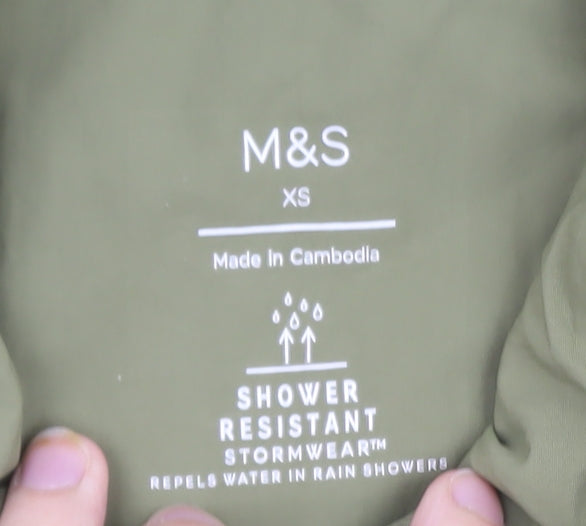 Marks and Spencer Women’s Green XS Parka Coat Hooded Shower Resistant