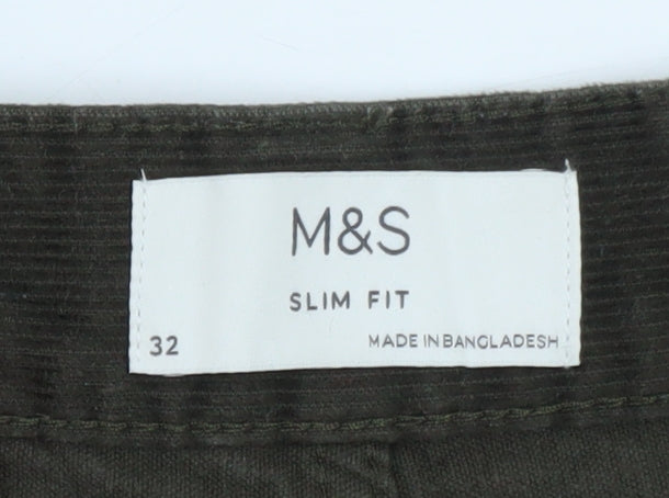Marks and Spencer Men's Brown Slim Fit Corduroy Chino Trousers Size 32