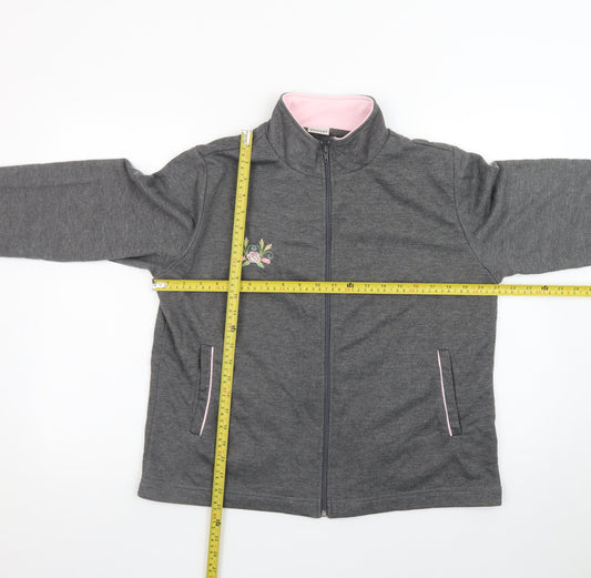 Damart Womens Grey Embroidered Fleece Jacket Size 14/16