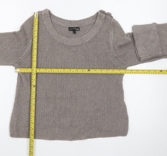 Next Women’s Beige Linen Knit Button Detail Jumper Size 12