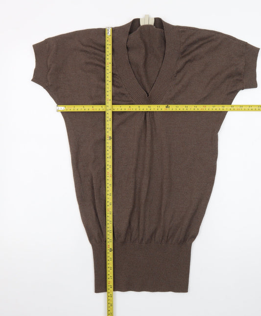 Karen Millen Women Brown Wool Bodycon Short Sleeve Dress Size 10