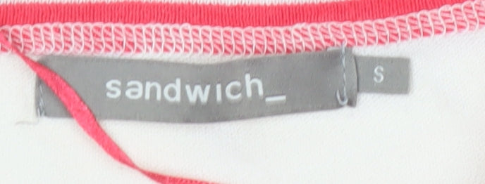 Sandwich Womens Red Beige Striped Boat Neck Long Sleeve Cotton Top Size S