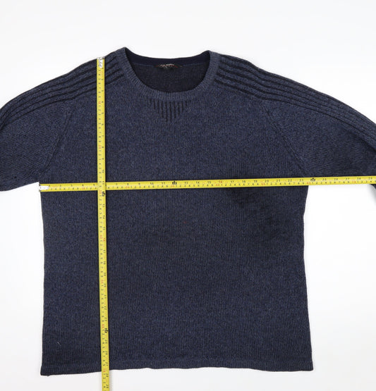 Jeff Banks Women Blue Wool Blend Crew Neck Pullover Jumper L