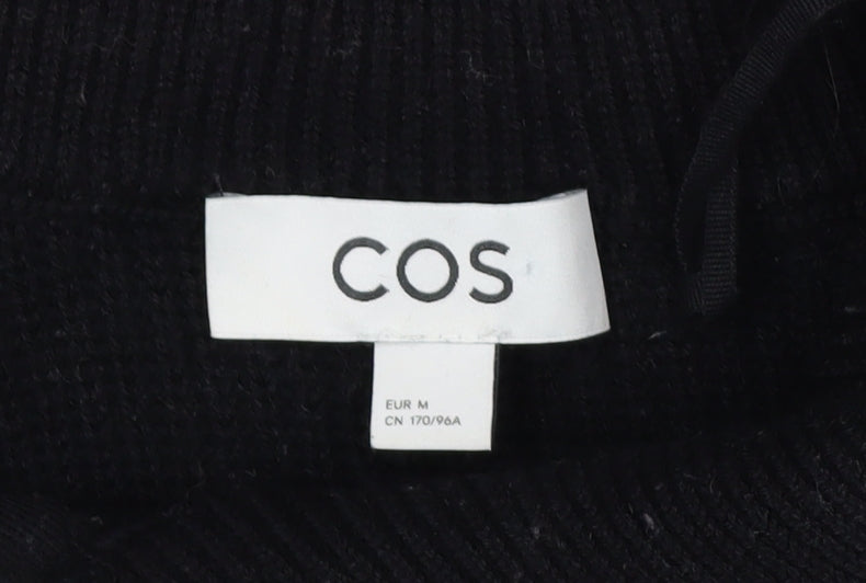 COS Womens Black Striped Wool Blend High Neck Zip Jumper Size 12