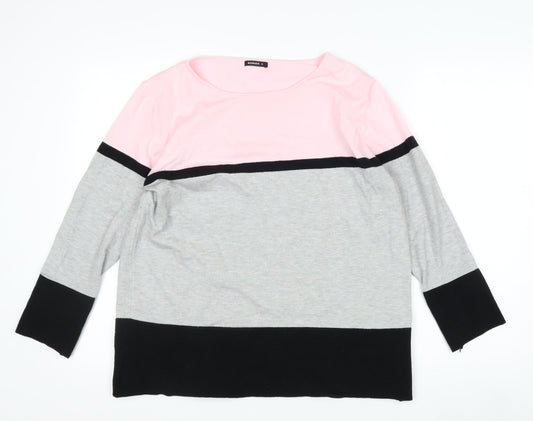 Roman Women’s Pink Grey Black Colour Block 3/4 Sleeve Pullover Jumper Size 16