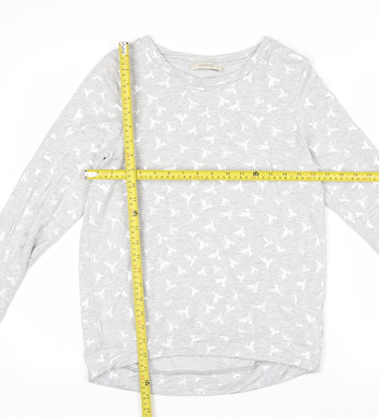 Oasis Women Grey Bird Print Pullover Sweatshirt Size S