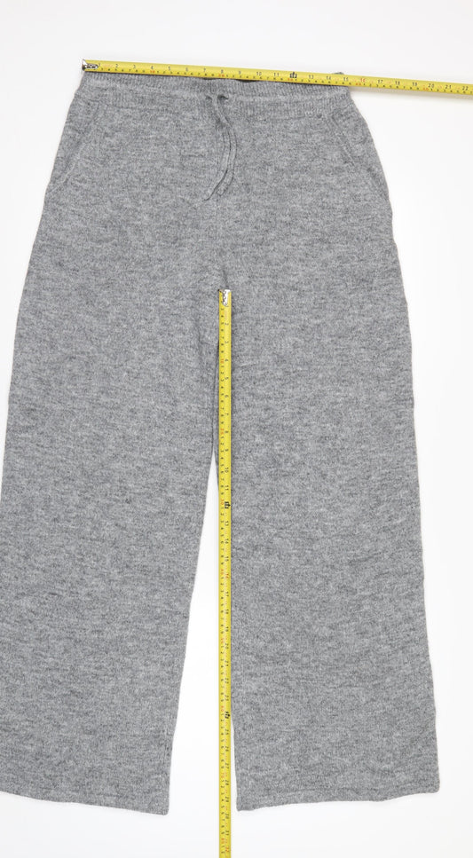 Marks and Spencer Women's Grey Cropped Wide-Leg Knit Trousers M