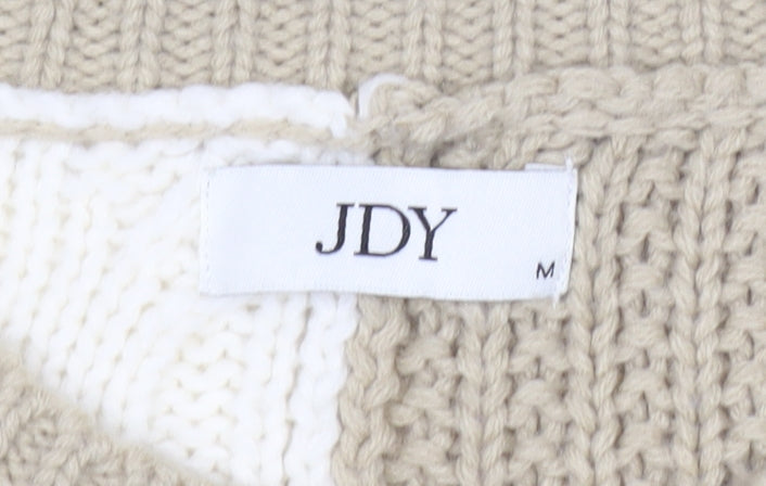 JDY Women's Beige Knit Pullover Jumper Medium Chunky Crew Neck Sweater