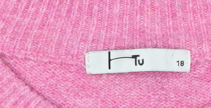 Tu Womens Pink Sequin Bow Knit Jumper Size 18 Crew Neck Pullover