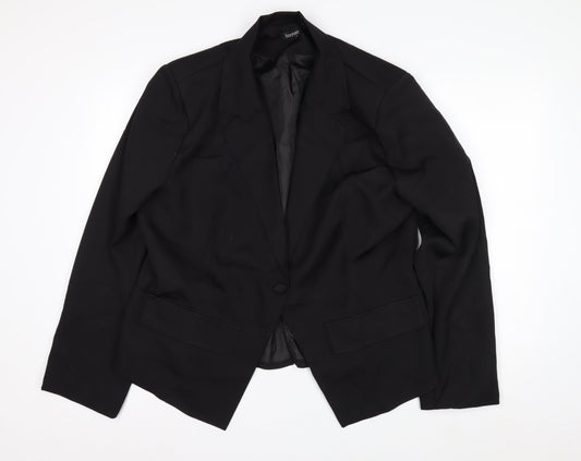 Boohoo Women Black UK 16 Single-Breasted Tailored Blazer