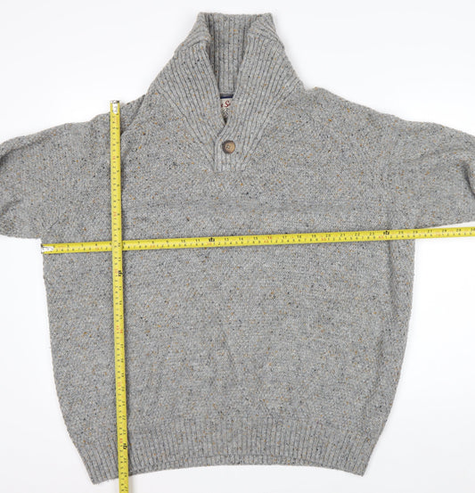 Next Mens Grey XL Chunky Knit High Neck Pullover Jumper