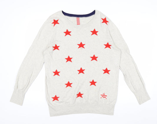 Oasis Womens Beige Red Star Crew Neck Knit Jumper Size M