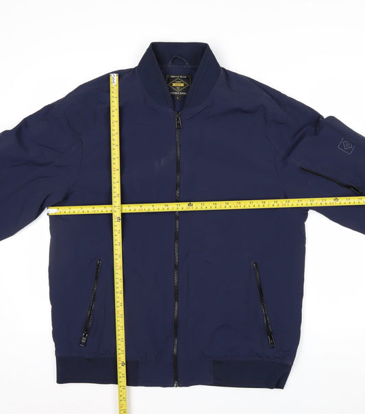 Next Men's Blue Nylon Bomber Jacket L Casual Zip Pockets