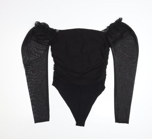 Boohoo Women's Black Off Shoulder Puff Sleeve Bodysuit Size 14
