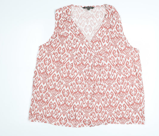 Bonmarché Women's Pink Geometric Sleeveless V-Neck Tunic Blouse Size 18