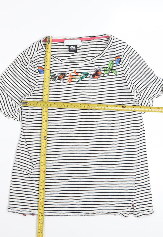 Oasis Women’s White Striped Embroidered T-Shirt XS