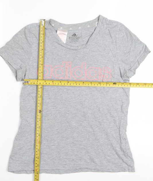 Adidas Girls Grey Logo Cotton T-Shirt 11-12 Years Casual Sportswear