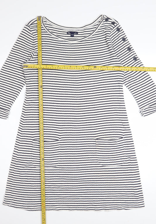 Gap Women’s White Striped Boat Neck 3/4 Sleeve Cotton Shift Dress M