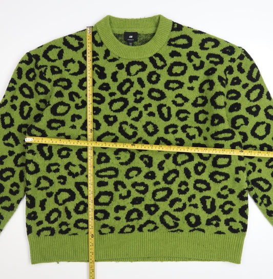 H&M Women’s Green Leopard Print Oversized Knit Jumper XL