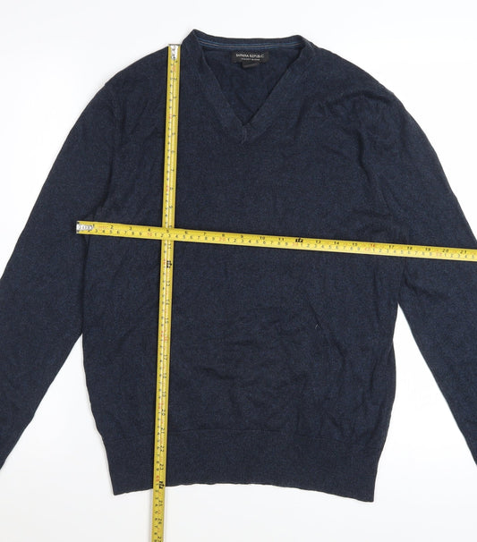 Banana Republic Men's Blue Silk Cotton Cashmere V-Neck Jumper S