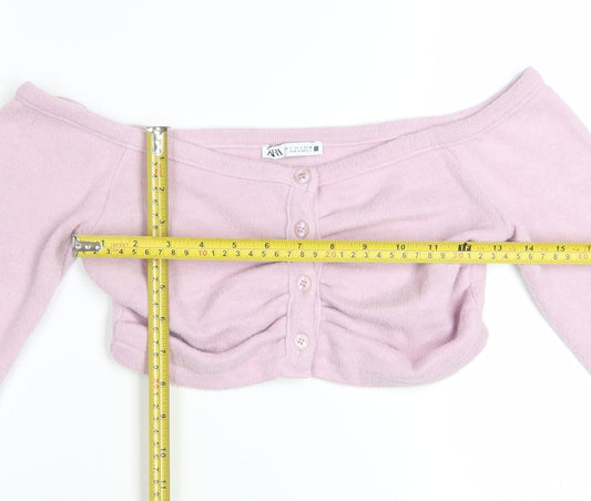 Zara Womens Pink Cropped Off Shoulder Knit Blouse Size S
