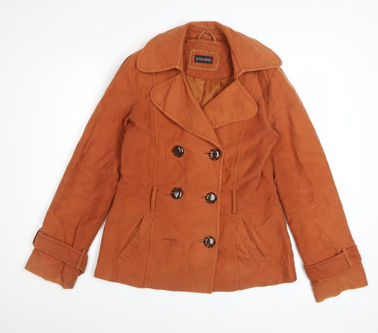Principles Women’s Brown Cotton Pea Coat Size 12 Short Twill Jacket
