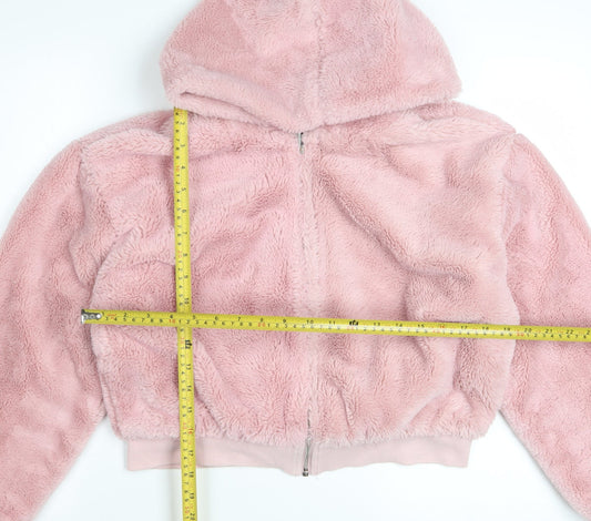 Topshop Women’s Pink Hooded Cropped Fleece Jacket Size S