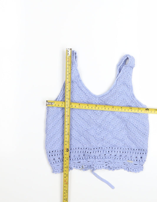 Hollister Women Blue Knit Cropped Tank Top Size S