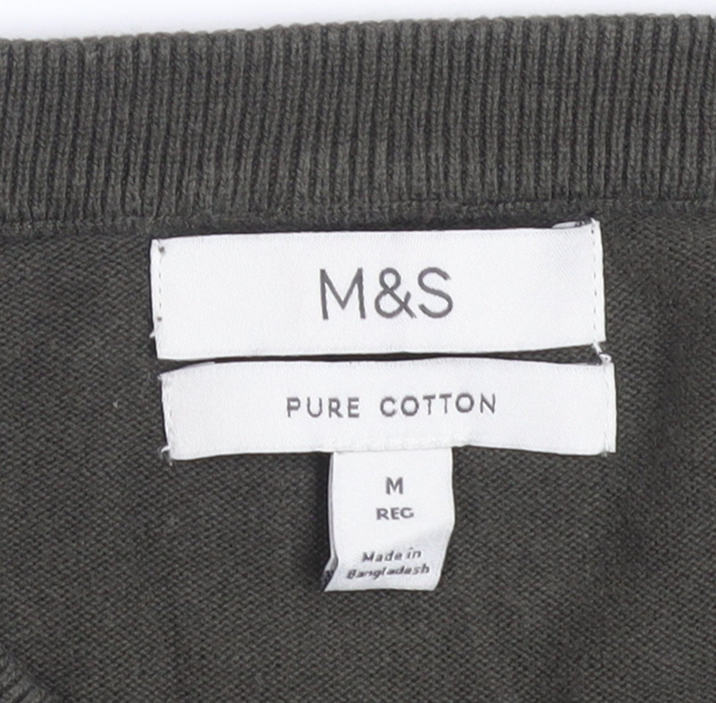 Marks and Spencer Men's Green V-Neck Cotton Jumper M Regular